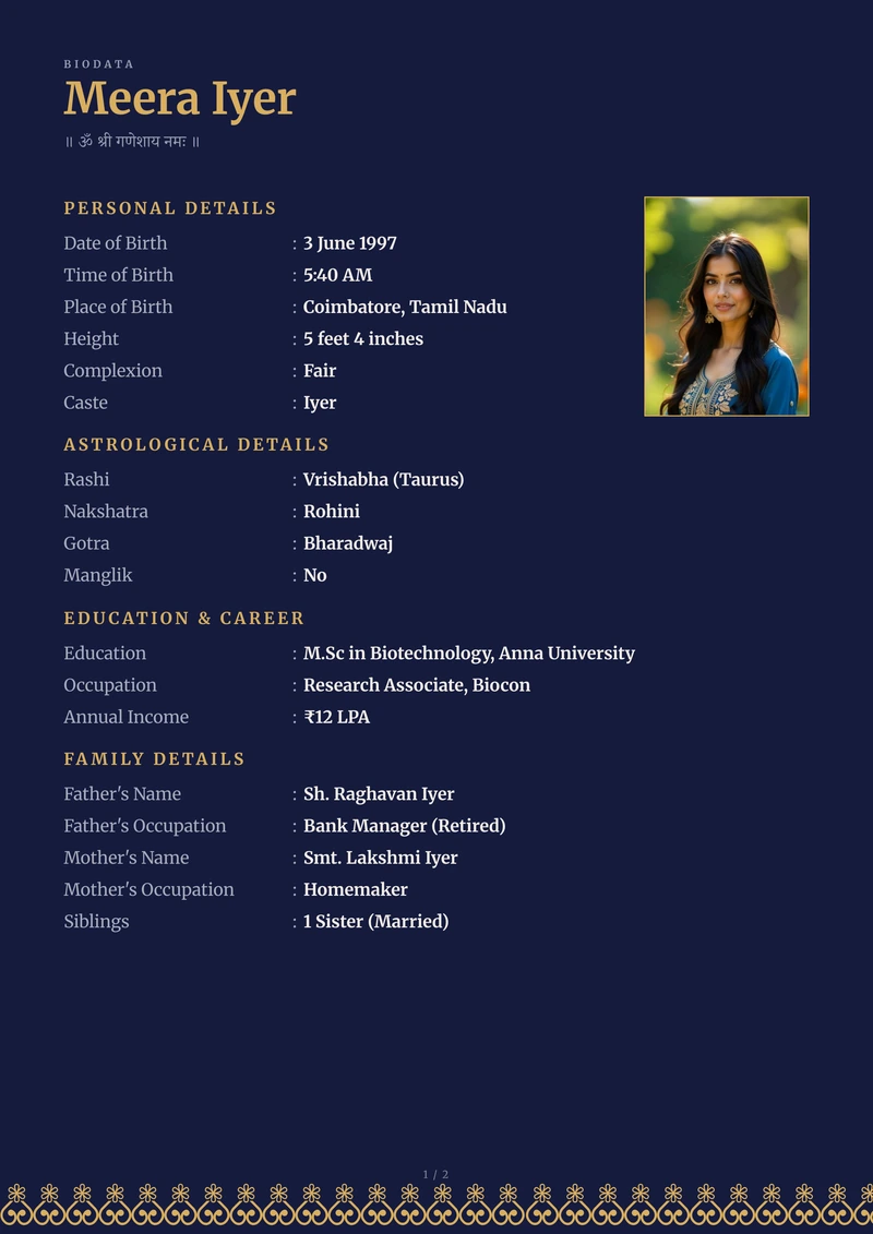 Banded marriage biodata layout