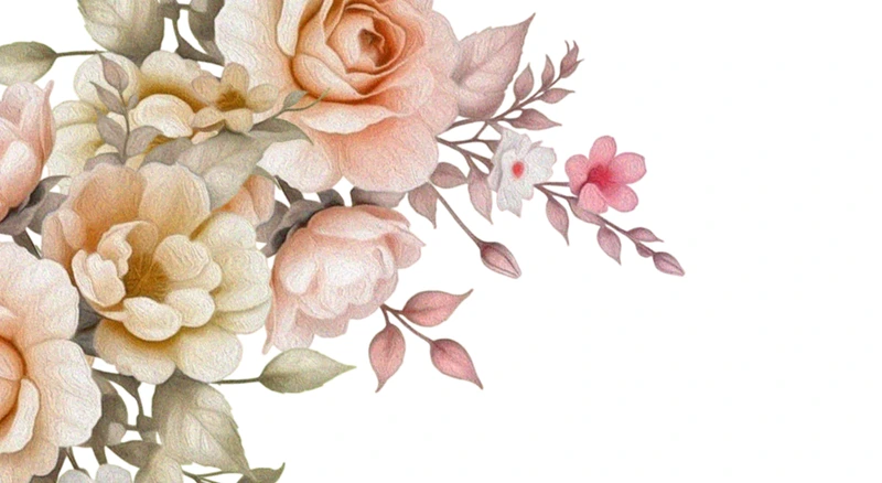 Close-up of the Champagne Rose artwork — roses painted in ivory