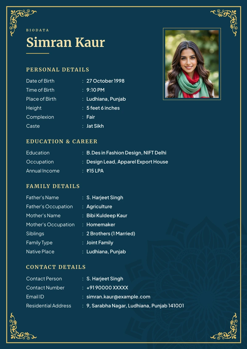 Classic marriage biodata layout