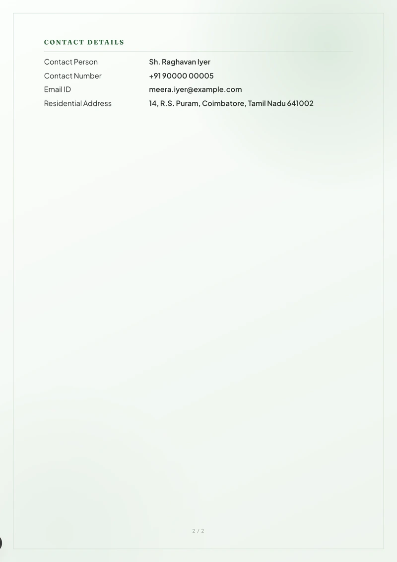 Inside the Sage marriage biodata template — a details page with personal, family and contact information