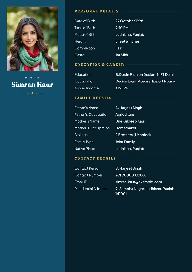 Royal marriage biodata template — the panel layout in royal