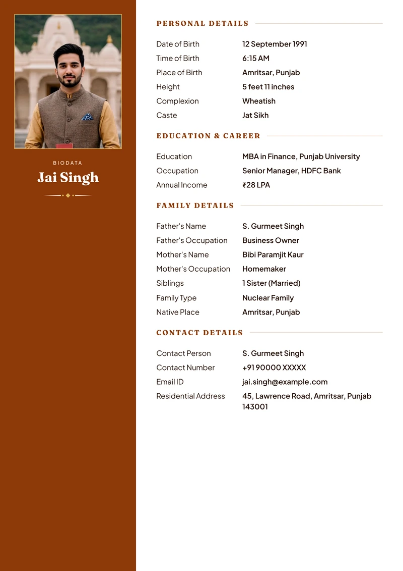 Panel marriage biodata layout