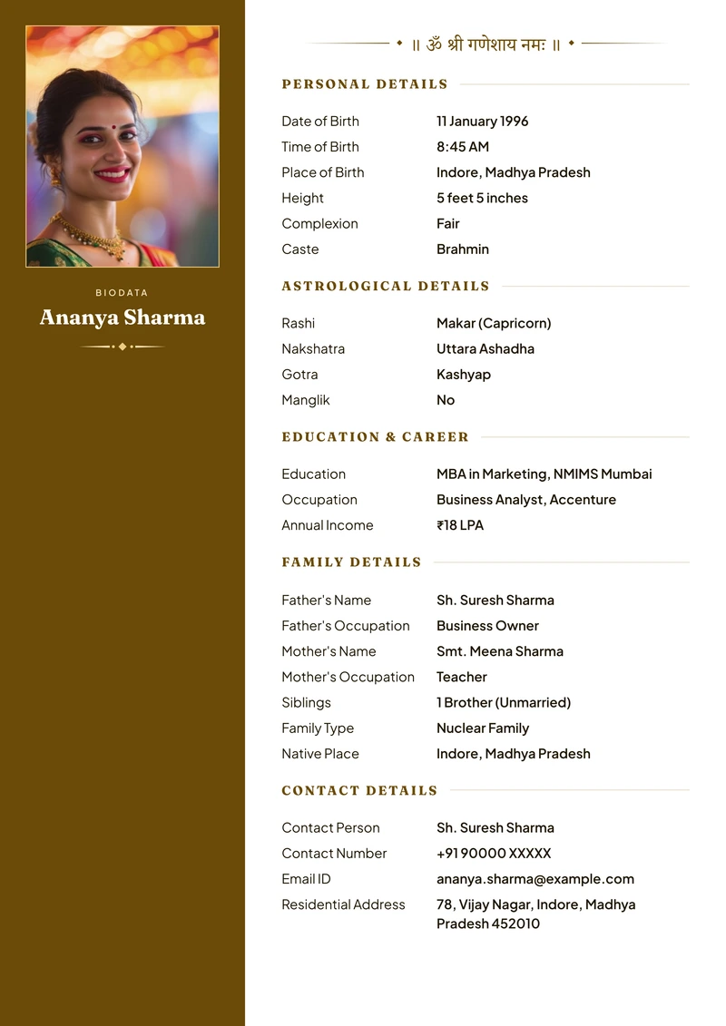 Turmeric marriage biodata template — the panel layout in turmeric