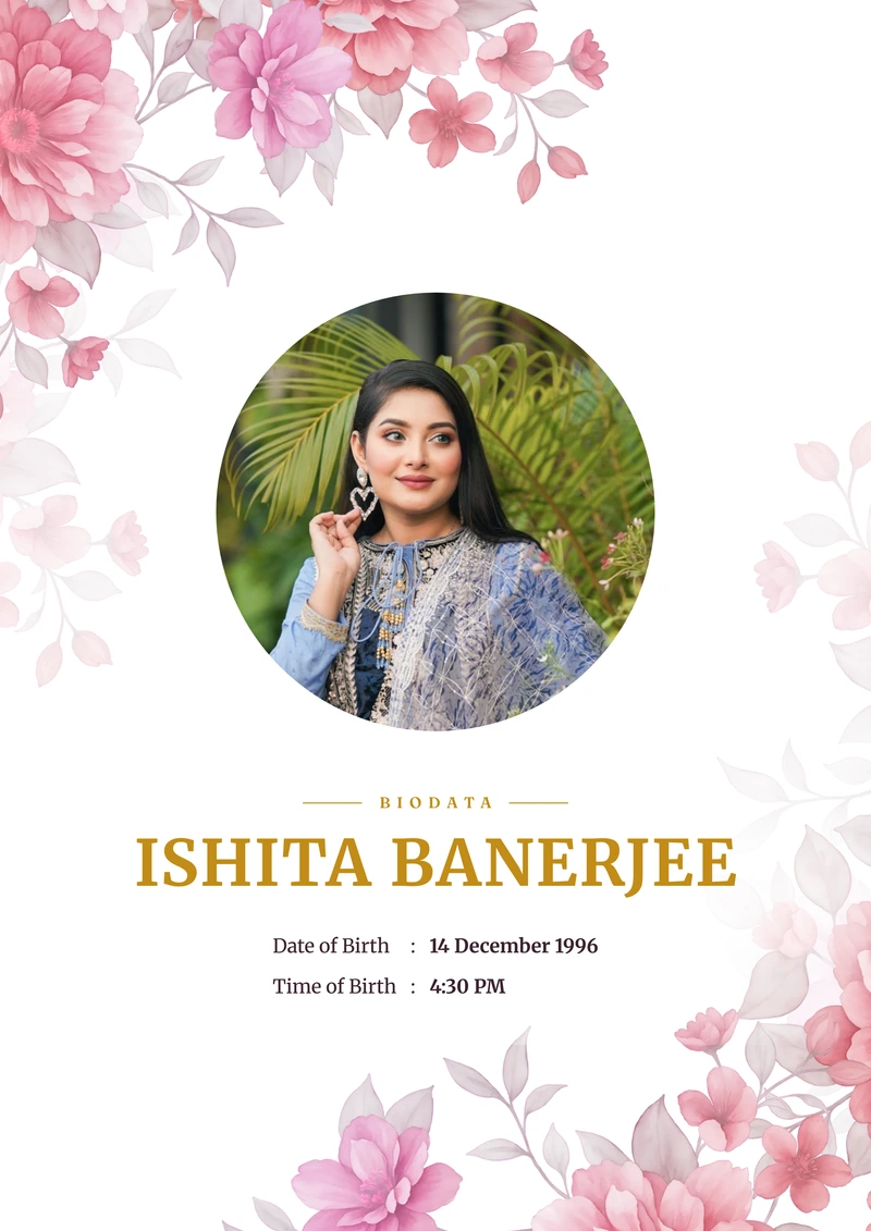A finished marriage biodata — the cover sheet